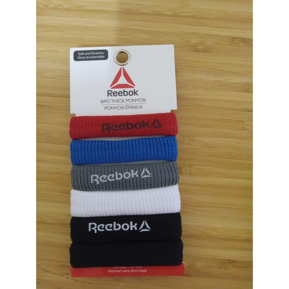 Reebok 6PC Thick Ponyos Hair Ties Multi Color Athletic Hair Bands RBK1026 NEW